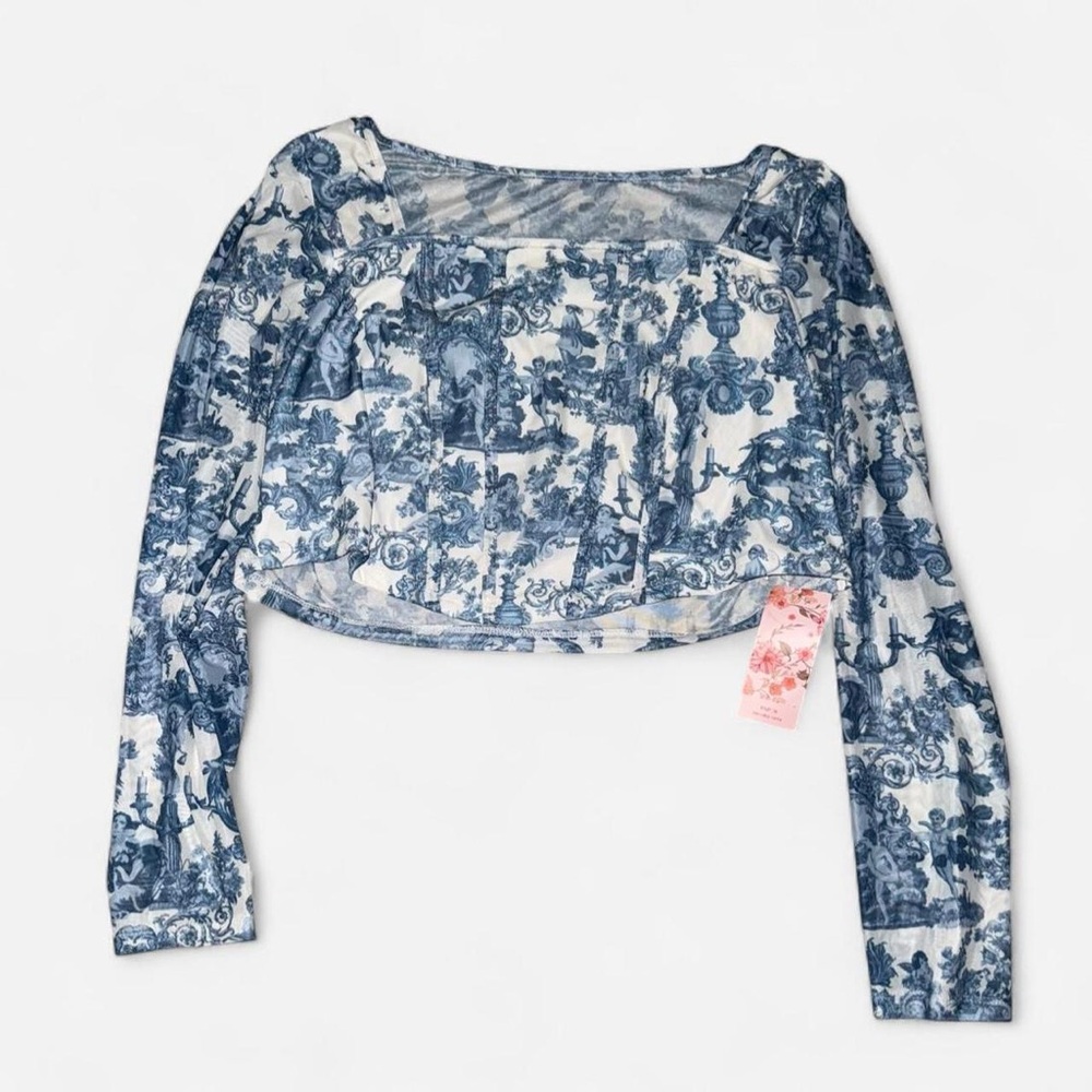 SHEIN Blue and white cropped blouse